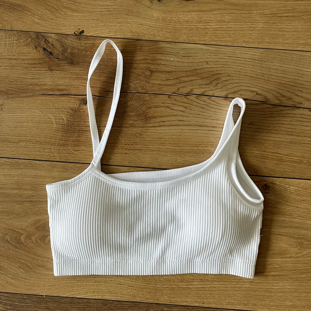 White Ribbed Crop Top/ Brallet XS